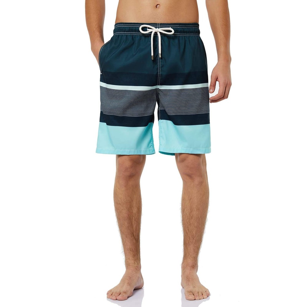 Kailua Surf Board Shorts Mens S Black Teal Striped 9" Inseam Surfer‎ 299 NWT